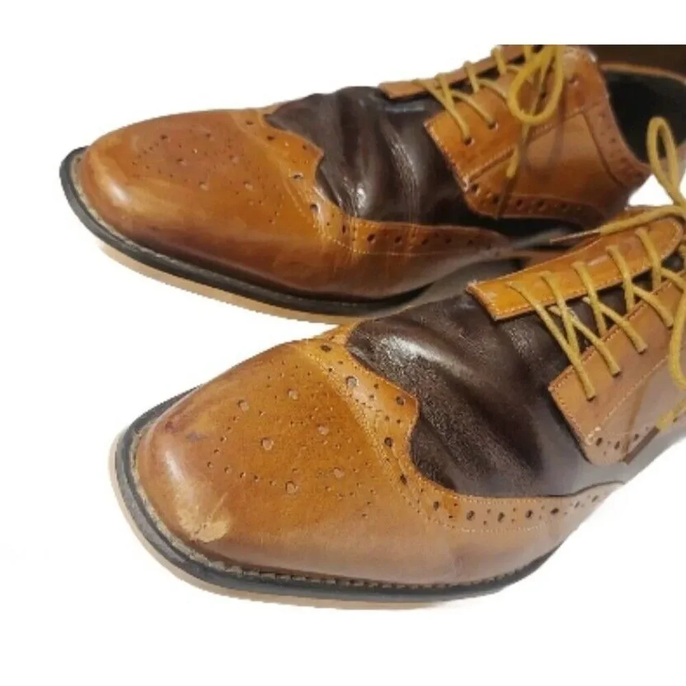 Sz 11.5 Stacy Adams Tinsley Wingtip Oxford Mens Lace Up Leather Tan 25092 DAMAGE